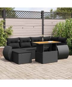 vidaXL 7-cz. zestaw wypoczynkowy do ogrodu, z poduszkami, czarny Dārza mēbeļu komplekti