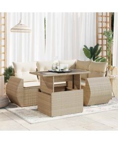 vidaXL vidaXL 5-cz. zestaw mebli ogrodowych z poduszkami, beżowy, polirattan Dārza mēbeļu komplekti