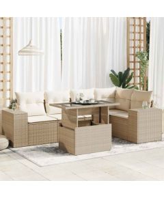 vidaXL vidaXL 6-cz. zestaw mebli ogrodowych z poduszkami, beżowy, polirattan Dārza mēbeļu komplekti