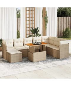 vidaXL vidaXL 9-cz. zestaw mebli ogrodowych z poduszkami, beżowy, polirattan Dārza mēbeļu komplekti