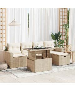 vidaXL vidaXL 6-cz. zestaw mebli ogrodowych z poduszkami, beżowy, polirattan Dārza mēbeļu komplekti