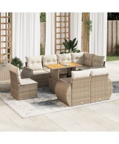 vidaXL vidaXL 9-cz. zestaw mebli ogrodowych z poduszkami, beżowy, polirattan Dārza mēbeļu komplekti