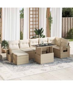 vidaXL vidaXL 8-cz. zestaw mebli ogrodowych z poduszkami, beżowy, polirattan Dārza mēbeļu komplekti