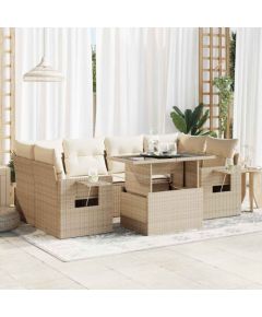 vidaXL vidaXL 7-cz. zestaw wypoczynkowy do ogrodu, z poduszkami, beżowy Dārza mēbeļu komplekti