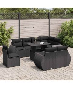 vidaXL 9-cz. zestaw wypoczynkowy do ogrodu, z poduszkami, czarny Dārza mēbeļu komplekti