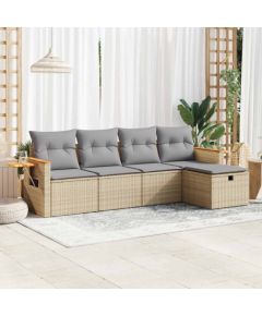 vidaXL 5-cz. zestaw mebli ogrodowych z poduszkami, beżowy, polirattan Dārza mēbeļu komplekti