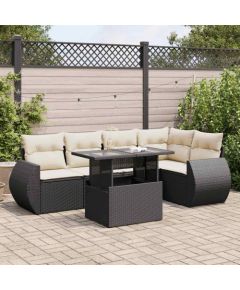 vidaXL 6-cz. zestaw mebli ogrodowych z poduszkami, czarny polirattan Dārza mēbeļu komplekti