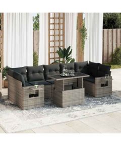 vidaXL 8-cz. zestaw mebli ogrodowych z poduszkami, szary, polirattan Dārza mēbeļu komplekti