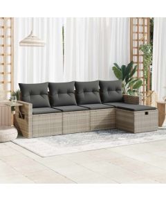 vidaXL 5-cz. zestaw mebli do ogrodu, poduszki, jasnoszary rattan PE Dārza mēbeļu komplekti