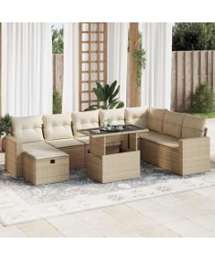 vidaXL vidaXL 9-cz. zestaw mebli ogrodowych z poduszkami, beżowy, polirattan Dārza mēbeļu komplekti