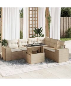 vidaXL vidaXL 7-cz. zestaw wypoczynkowy do ogrodu, z poduszkami, beżowy Dārza mēbeļu komplekti