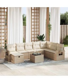 vidaXL vidaXL 9-cz. zestaw mebli ogrodowych z poduszkami, beżowy, polirattan Dārza mēbeļu komplekti