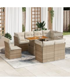 vidaXL vidaXL 9-cz. zestaw mebli ogrodowych z poduszkami, beżowy, polirattan Dārza mēbeļu komplekti