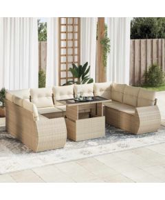 vidaXL vidaXL 10-cz. zestaw mebli ogrodowych z poduszkami, beżowy, polirattan Dārza mēbeļu komplekti