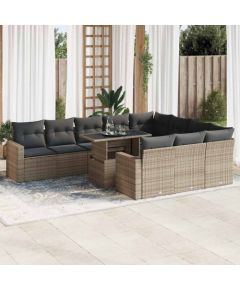 vidaXL 11-cz. zestaw mebli ogrodowych z poduszkami, szary rattan PE Dārza mēbeļu komplekti