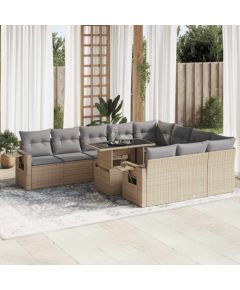 vidaXL 11-cz. zestaw mebli ogrodowych z poduszkami, beżowy, polirattan Dārza mēbeļu komplekti