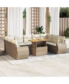 vidaXL vidaXL 10-cz. zestaw mebli ogrodowych z poduszkami, beżowy, polirattan Dārza mēbeļu komplekti