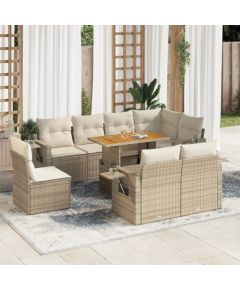 vidaXL vidaXL 9-cz. zestaw mebli ogrodowych z poduszkami, beżowy, polirattan Dārza mēbeļu komplekti