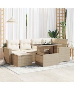 vidaXL vidaXL 7-cz. zestaw wypoczynkowy do ogrodu, z poduszkami, beżowy Dārza mēbeļu komplekti