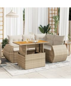 vidaXL vidaXL 5-cz. zestaw mebli ogrodowych z poduszkami, beżowy, polirattan Dārza mēbeļu komplekti