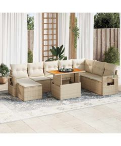 vidaXL vidaXL 9-cz. zestaw mebli ogrodowych z poduszkami, beżowy, polirattan Dārza mēbeļu komplekti