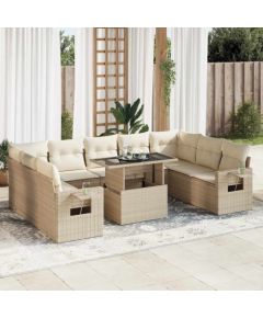 vidaXL vidaXL 10-cz. zestaw mebli ogrodowych z poduszkami, beżowy, polirattan Dārza mēbeļu komplekti