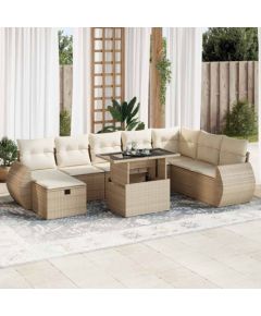 vidaXL vidaXL 9-cz. zestaw mebli ogrodowych z poduszkami, beżowy, polirattan Dārza mēbeļu komplekti