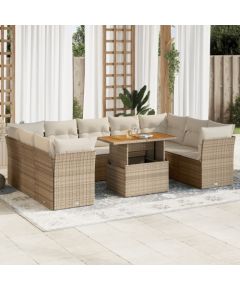 vidaXL vidaXL 10-cz. zestaw mebli ogrodowych z poduszkami, beżowy, polirattan Dārza mēbeļu komplekti