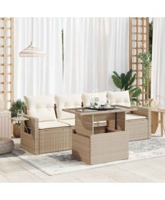 vidaXL vidaXL 5-cz. zestaw mebli ogrodowych z poduszkami, beżowy, polirattan Dārza mēbeļu komplekti