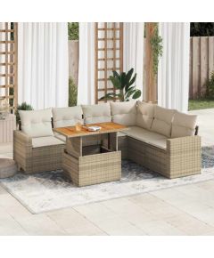 vidaXL vidaXL 7-cz. zestaw wypoczynkowy do ogrodu, z poduszkami, beżowy Dārza mēbeļu komplekti