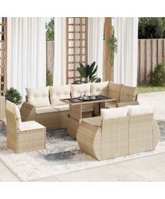 vidaXL vidaXL 9-cz. zestaw mebli ogrodowych z poduszkami, beżowy, polirattan Dārza mēbeļu komplekti