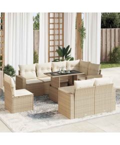 vidaXL vidaXL 9-cz. zestaw mebli ogrodowych z poduszkami, beżowy, polirattan Dārza mēbeļu komplekti