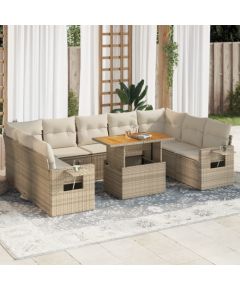 vidaXL vidaXL 10-cz. zestaw mebli ogrodowych z poduszkami, beżowy, polirattan Dārza mēbeļu komplekti