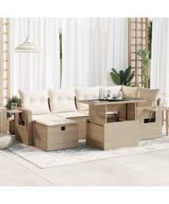 vidaXL vidaXL 7-cz. zestaw wypoczynkowy do ogrodu, z poduszkami, beżowy Dārza mēbeļu komplekti