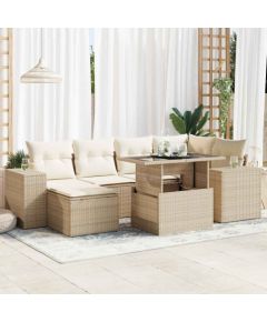 vidaXL vidaXL 7-cz. zestaw wypoczynkowy do ogrodu, z poduszkami, beżowy Dārza mēbeļu komplekti