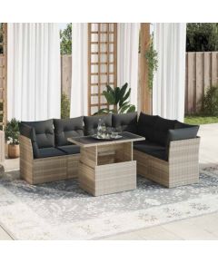 vidaXL 7-cz. zestaw wypoczynkowy do ogrodu, z poduszkami, jasnoszary Dārza mēbeļu komplekti