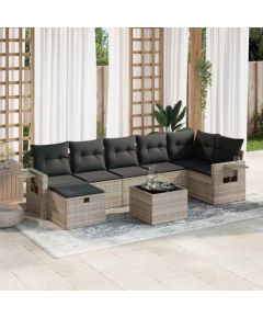 vidaXL 8-cz. zestaw mebli ogrodowych, poduszki, jasnoszary polirattan Dārza mēbeļu komplekti