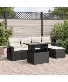 vidaXL 6-cz. zestaw mebli ogrodowych z poduszkami, czarny polirattan Dārza mēbeļu komplekti