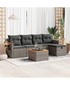 vidaXL 6-cz. zestaw mebli ogrodowych z poduszkami, szary, polirattan Dārza mēbeļu komplekti