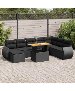 vidaXL 9-cz. zestaw wypoczynkowy do ogrodu, z poduszkami, czarny Dārza mēbeļu komplekti