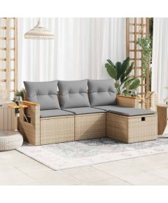 vidaXL 4-cz. zestaw mebli ogrodowych z poduszkami, beżowy, polirattan Dārza mēbeļu komplekti