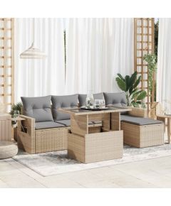 vidaXL 6-cz. zestaw mebli ogrodowych z poduszkami, beżowy, polirattan Dārza mēbeļu komplekti