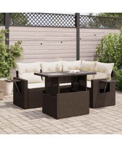 vidaXL 5-cz. zestaw mebli ogrodowych z poduszkami, brązowy, polirattan Dārza mēbeļu komplekti