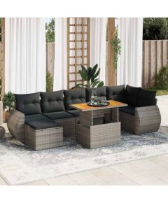 vidaXL 8-cz. zestaw mebli ogrodowych z poduszkami, szary, polirattan Dārza mēbeļu komplekti