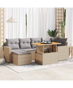 vidaXL 7-cz. zestaw wypoczynkowy do ogrodu, z poduszkami, beżowy Dārza mēbeļu komplekti