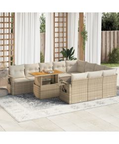 vidaXL vidaXL 11-cz. zestaw mebli ogrodowych z poduszkami, beżowy, polirattan Dārza mēbeļu komplekti