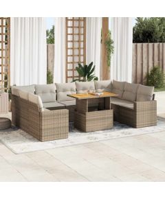 vidaXL vidaXL 10-cz. zestaw mebli ogrodowych z poduszkami, beżowy, polirattan Dārza mēbeļu komplekti