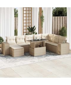 vidaXL vidaXL 9-cz. zestaw mebli ogrodowych z poduszkami, beżowy, polirattan Dārza mēbeļu komplekti