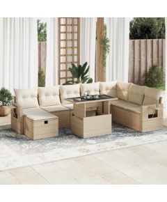 vidaXL vidaXL 9-cz. zestaw mebli ogrodowych z poduszkami, beżowy, polirattan Dārza mēbeļu komplekti