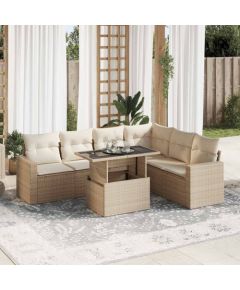 vidaXL vidaXL 7-cz. zestaw wypoczynkowy do ogrodu, z poduszkami, beżowy Dārza mēbeļu komplekti